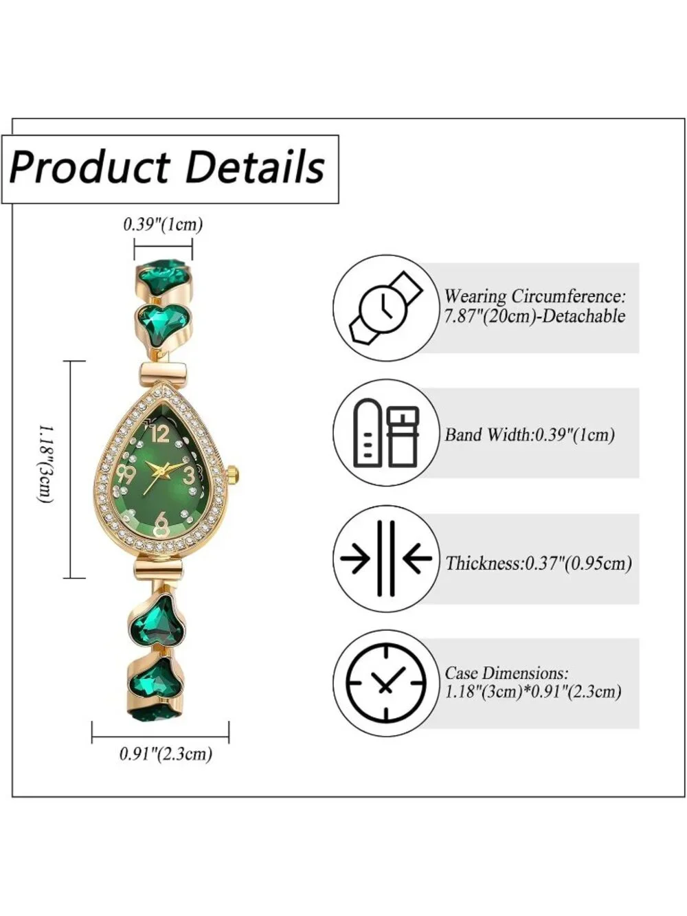 Women's Green Crystal Teardrop Rhinestone Dial Ultra-Thin Metal Wrist Watch